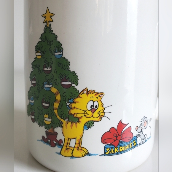 Vintage Papel Japan Christmas Holiday Coffee Mug Cup Cat Mouse Tree Cartoon 12oz - Picture 2 of 8